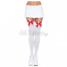 Leg Avenue Nylon Thigh Highs With Bow White Red