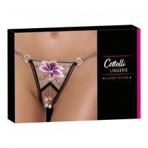 7150 Cottelli Luxury Embroidered Lily Thong Black And White