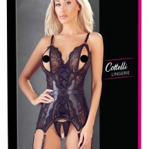 7182 Cottelli Lace Shiny Open Top And Thong Black