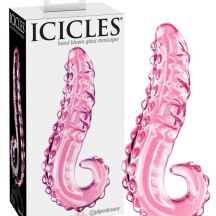 Icicles No 24 Ribbed Tongue Glass Dildo Pink