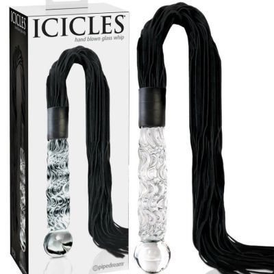 Icicles No 38 Leather Whipped Corrugated Glass Dildo Transparent Black