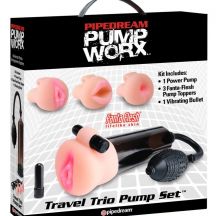 Pipedream Travel Trio Vibrating Penis Pump Set Black Natural