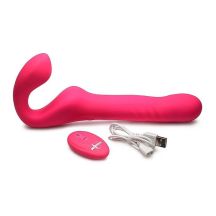 12591 Strap U Mighty Thrust Thrusting Vibrating Strapless Strap On With Remote Pink
